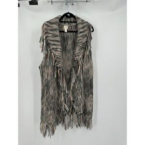 Chicos Womens Boho Vest Size 3 US XL Chunky Knit Fringe Textured Open Front